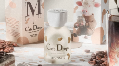 Aurel and Mykonos collaborated on a pair of cafe-themed fragrances, Pink Drops and Café Drops. [Mykonos / Aurel]